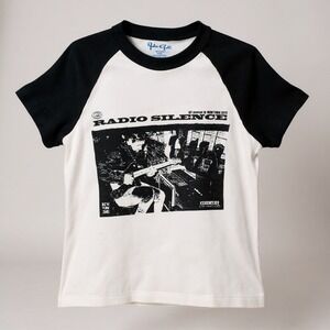 John Galt Radio Silence Graphic Tee M Ribbed Black White Raglan T-Shirt